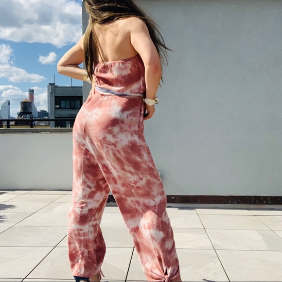 Free People Marble Abstract Cloud Camo Tie Dye Strapless Jumpsuit - Picture 13 of 16